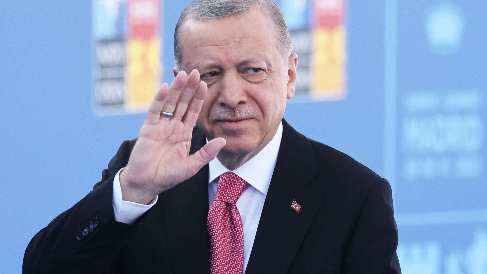 Turkish President Tayyip Erdogan arrives for a NATO summit in Madrid, Spain June 29, 2022.
