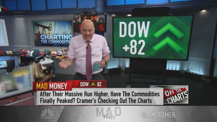 Charts suggest the recent boom in commodities 'is not long for the world,' Jim Cramer says