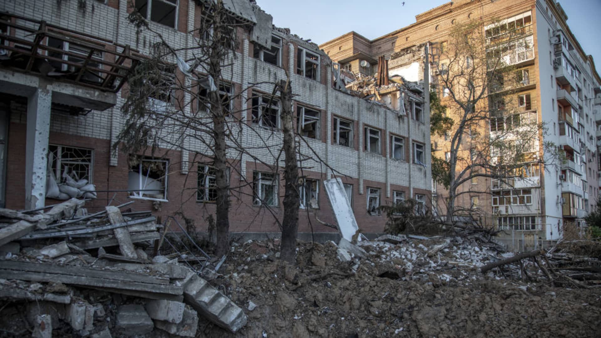 Destruction from a missile attack in Bakhmut City, in the southeast of Kramatorsk and Sloviansk in the Donetsk region of the Donbas on July 3, 2022.