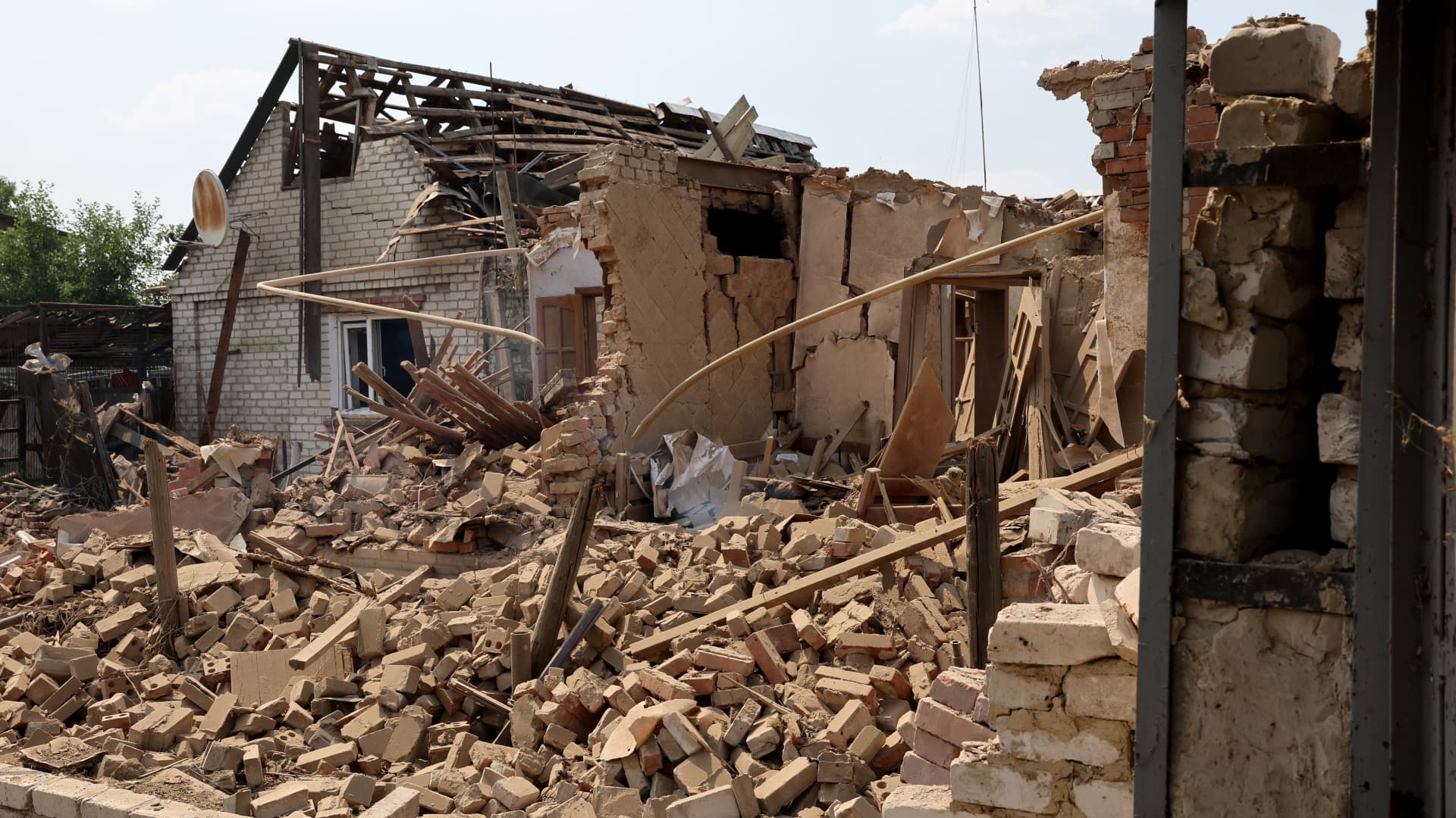 A home that was struck by a missile, on July 3, 2022, in Sloviansk, Ukraine.