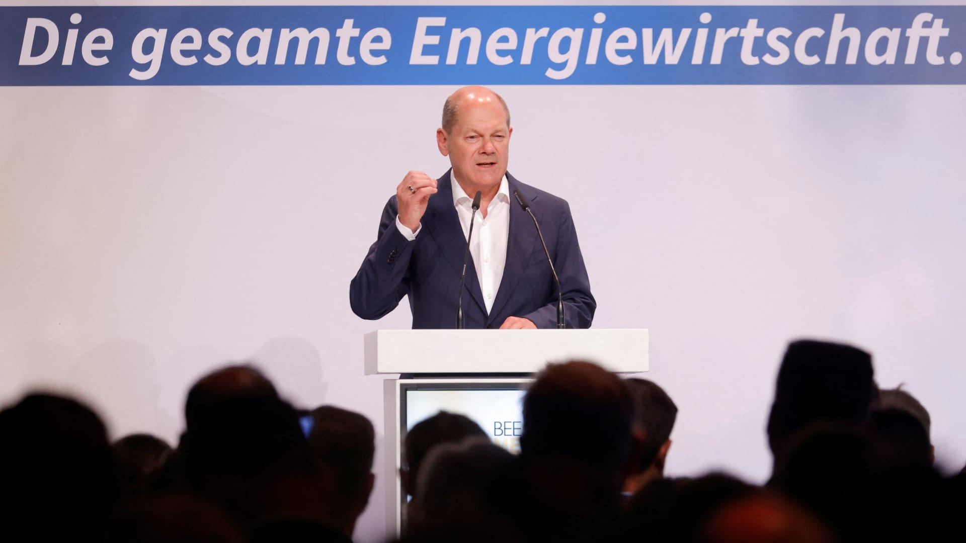 German Chancellor Olaf Scholz attends the summer party of the German Renewable Energy Federation (BEE), in Berlin, Germany, July 6, 2022. 