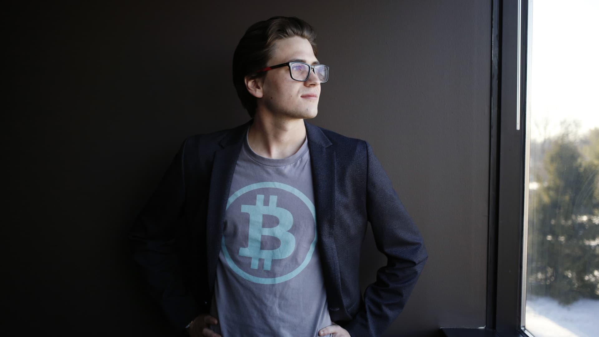 Jacob Melin stands for a portrait at the offices of Crypto Consulting Group LLC in Louisville, Ky.