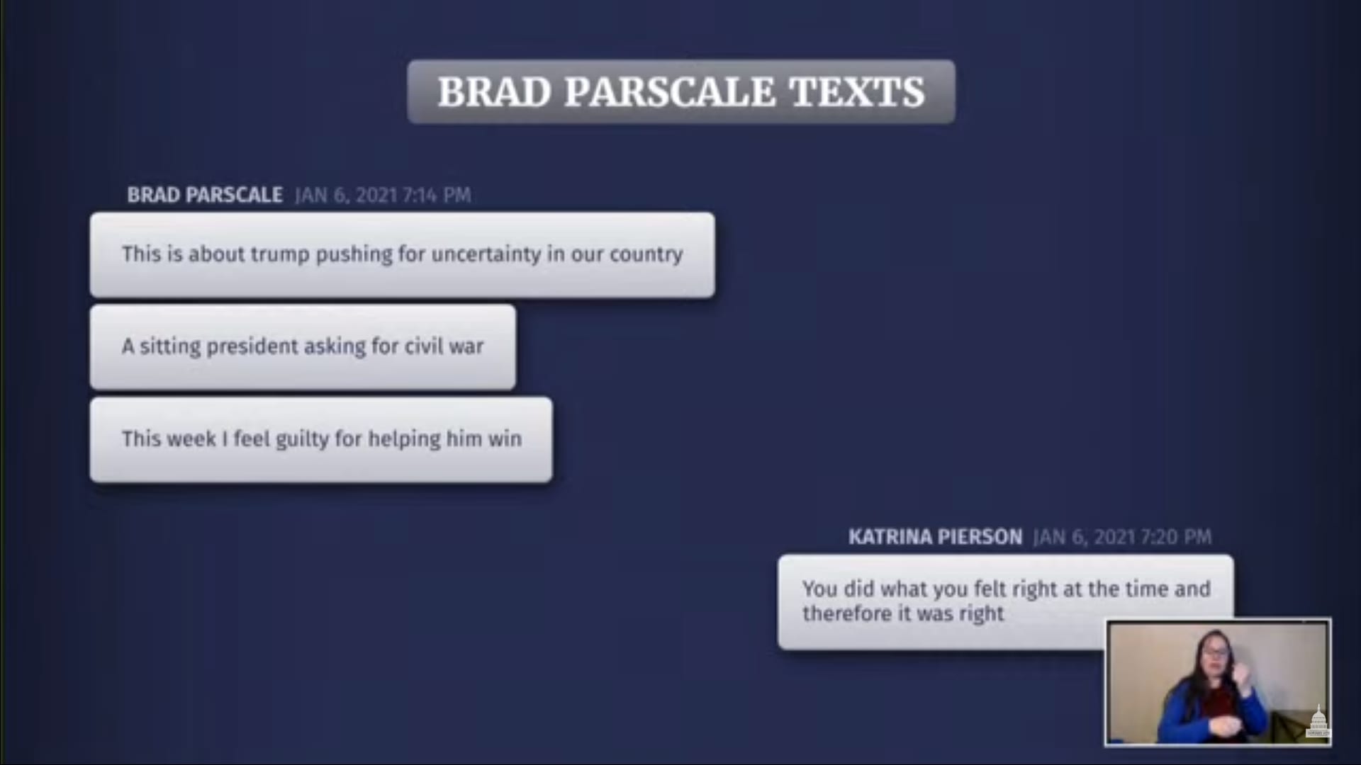 Text from former Campaign Manager Brad Parscale during a January 6th investigation hearing on July 12th, 2022.