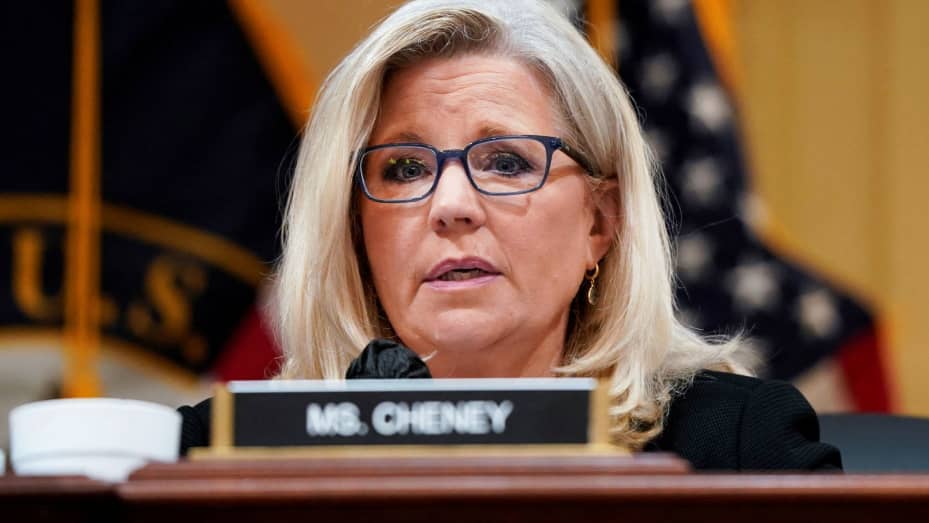 Vice Chair U.S. Representative Liz Cheney (R-WY) speaks during a public hearing of the U.S. House Select Committee to investigate the January 6 Attack on the U.S. Capitol, on Capitol Hill in Washington, July 12, 2022.