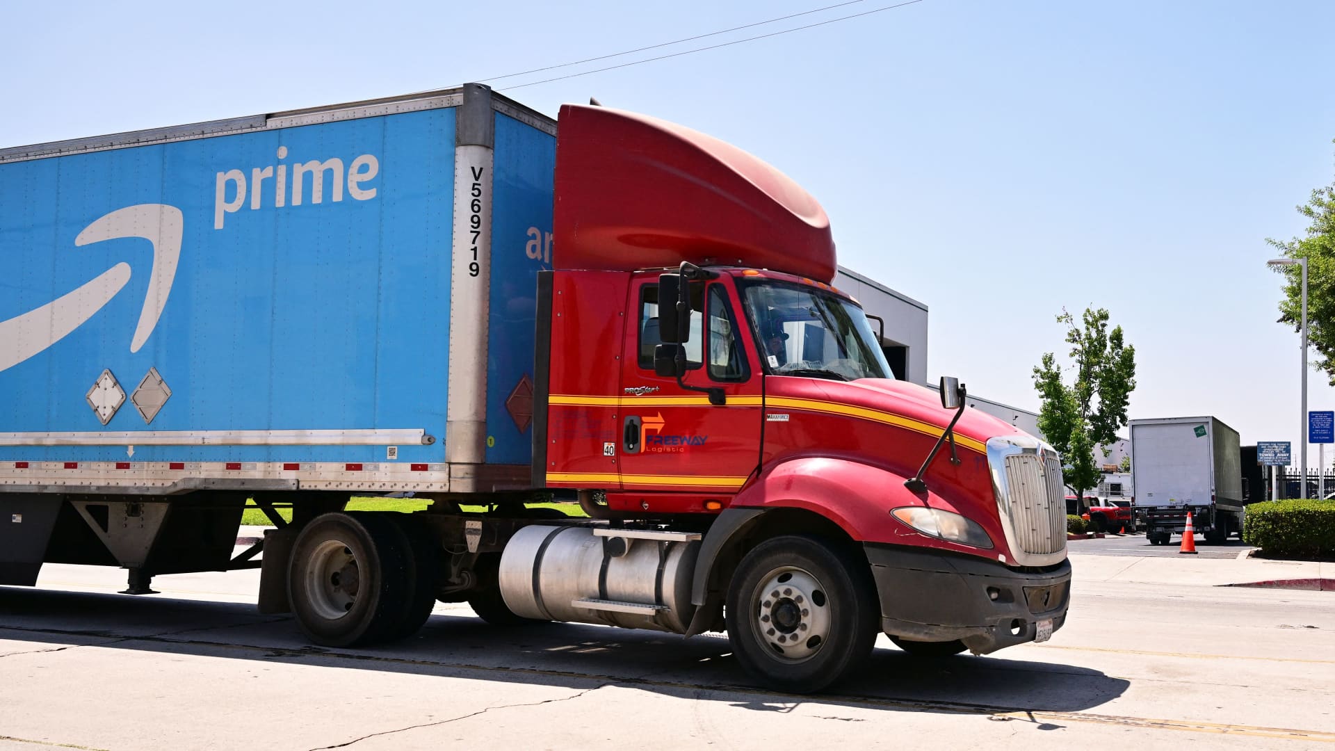 An Amazon Prime truck driver is seen in Los Angeles, California on Amazon Prime Day, July 12, 2022.