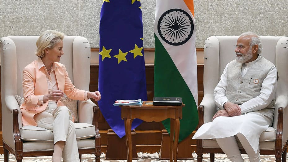 Indian Prime Minister Narendra Modi meeting with European Commission President Ursula von der Leyen in New Delhi, India on April 25, 2022.