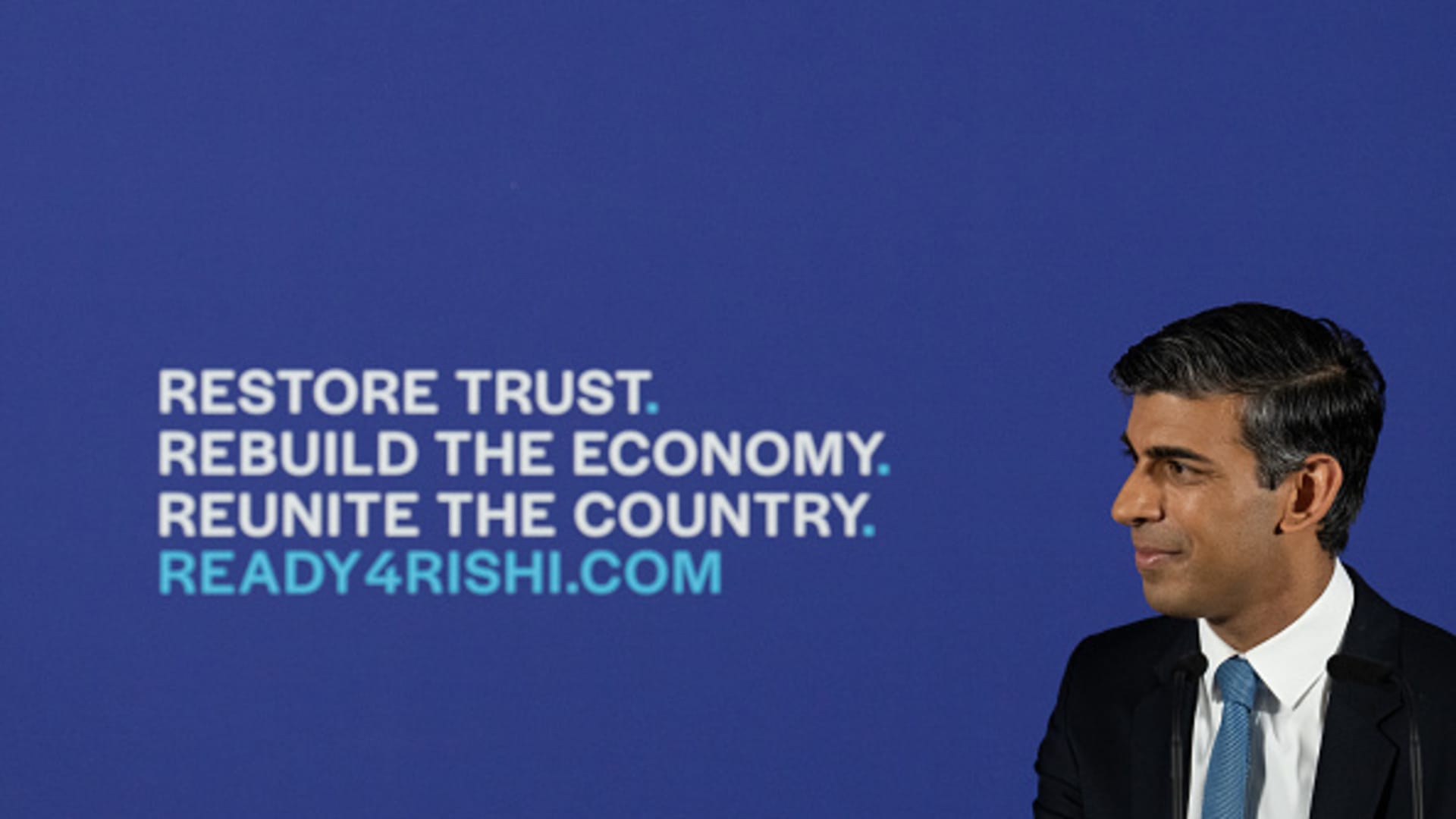 Rishi Sunak makes a speech to launch his bid to be leader of the Conservative Party on July 12, 2022 in London, England. The former Chancellor was the second high-profile minister to resign from Boris Johnson's cabinet last week setting in motion the events that saw Johnson step down as Conservative Party Leader.