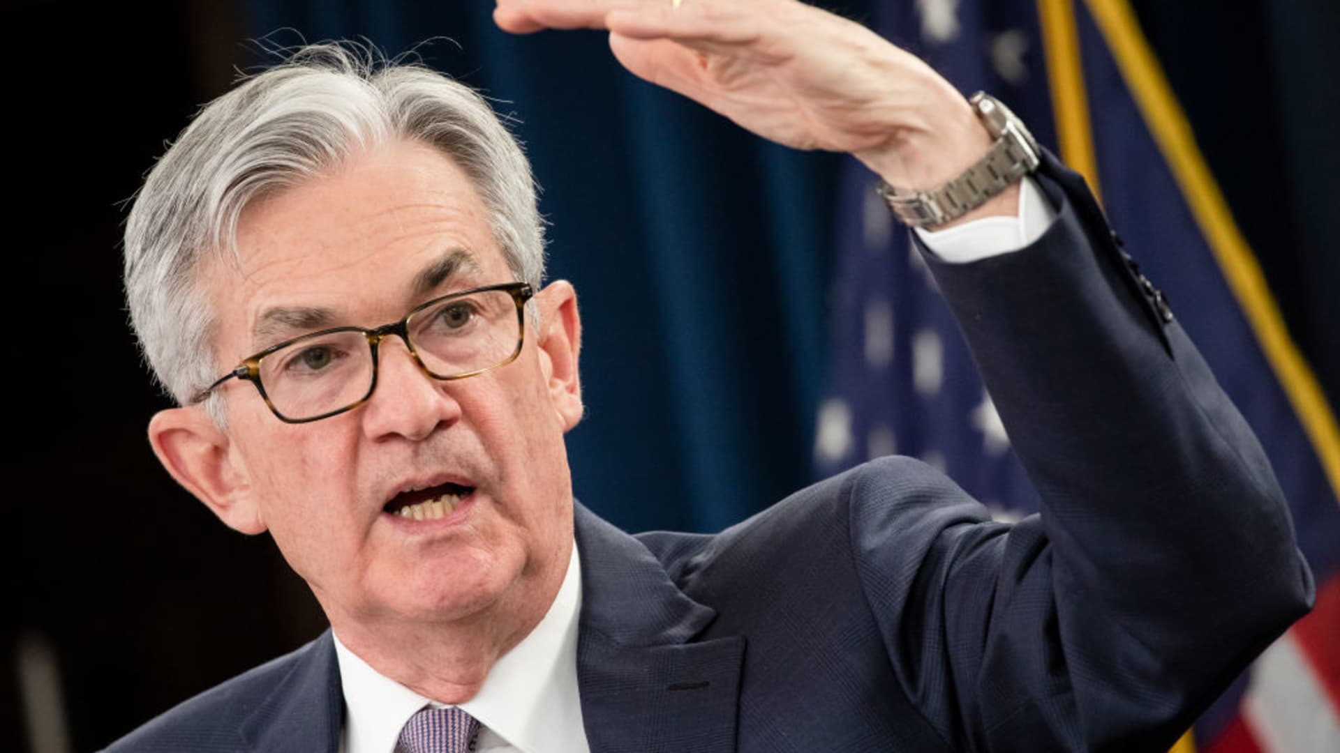 Federal Reserve Board Chairman Jerome Powell speaks during a news conference after a Federal Open Market Committee meeting on January 29, 2020 in Washington, DC.