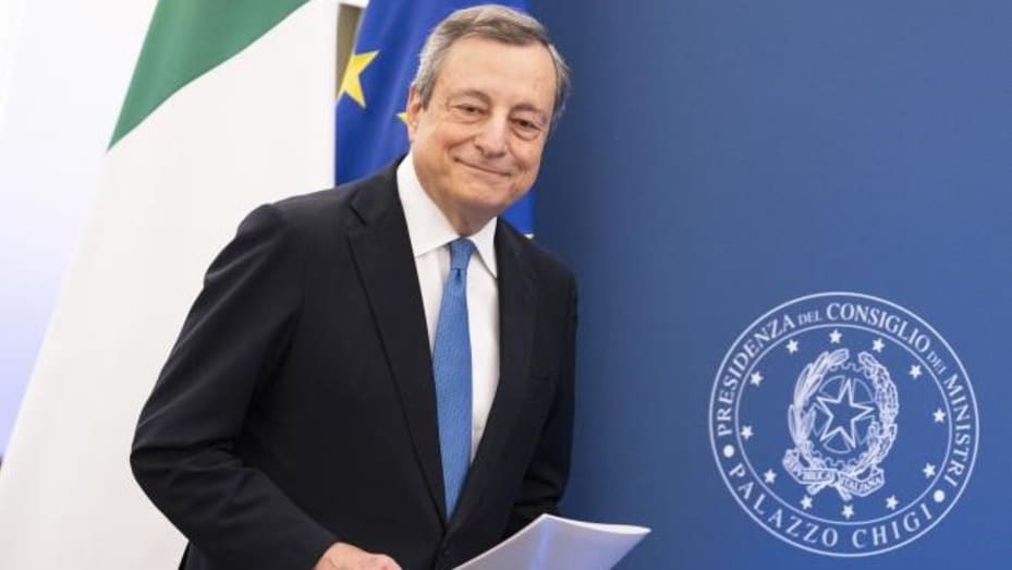 Italian Prime Minister Mario Draghi arrives for a press conference in Rome, Italy, on July 12, 2022.