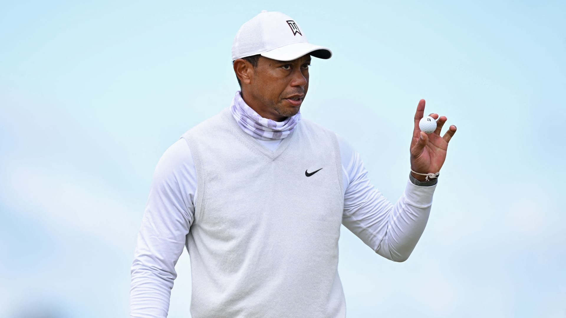 US golfer Tiger Woods reacts on the 9th green during his second round on the day 2 of The 150th British Open Golf Championship on The Old Course at St Andrews in Scotland on July 15, 2022.