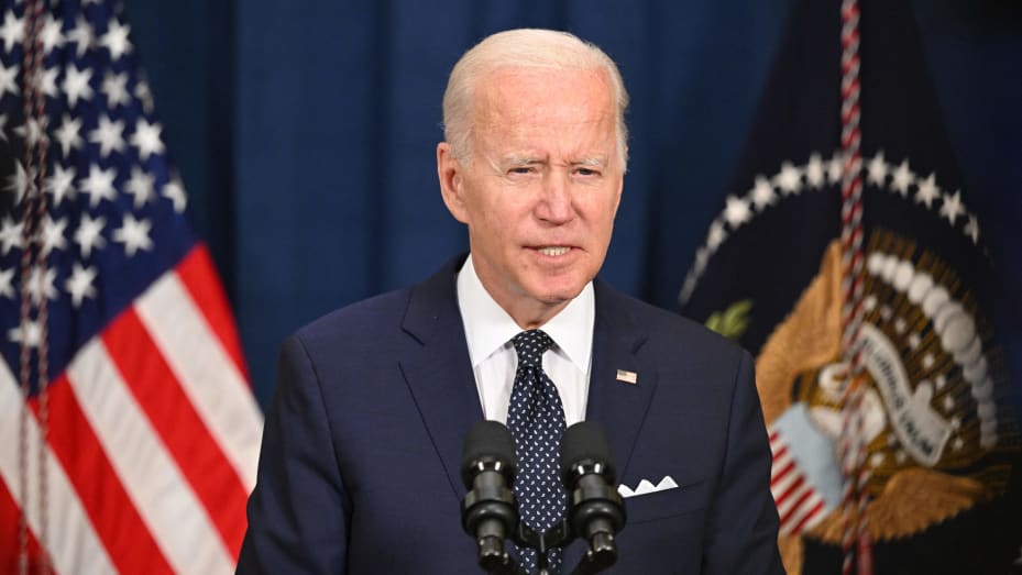 US President Joe Biden speaks to the travelling press after taking part in a working session with Saudi Arabias Crown Prince at the Al-Salam Palace in Jeddah, on July 15, 2022.