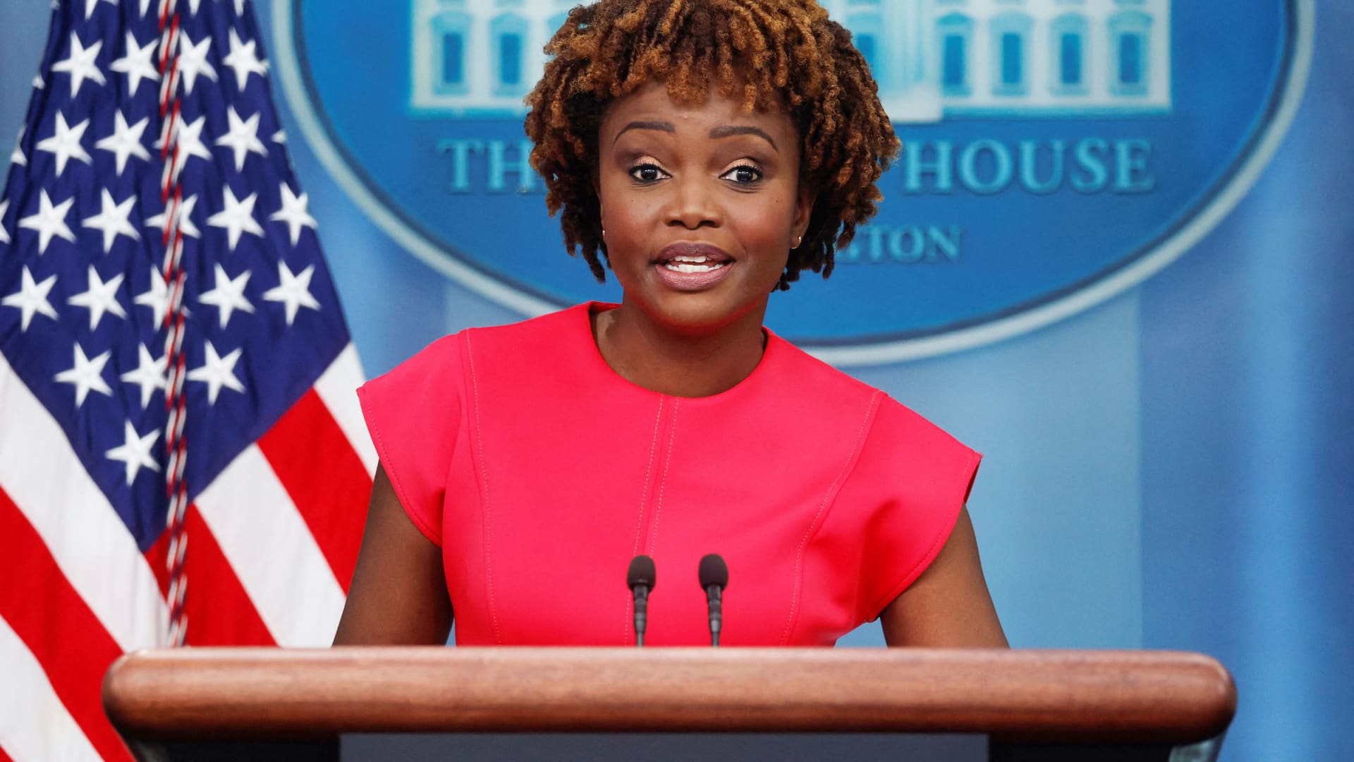 White House Press Secretary Karine Jean-Pierre holds the daily press briefing at the White House in Washington, July 18, 2022.