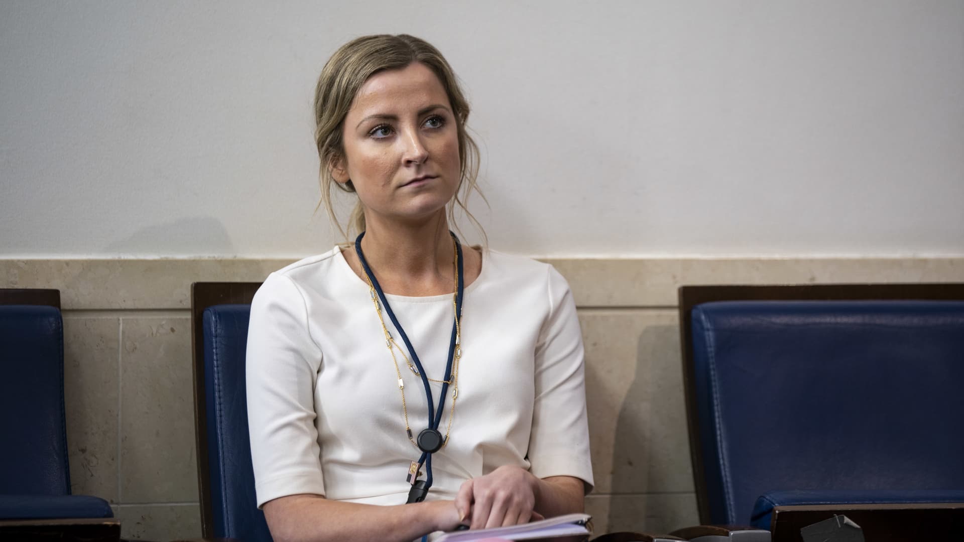 Sarah Matthews, White House deputy press secretary, listens during a news conference in the James S. Brady Press Briefing Room at the White House in Washington, D.C., U.S. on Wednesday, July 8, 2020.