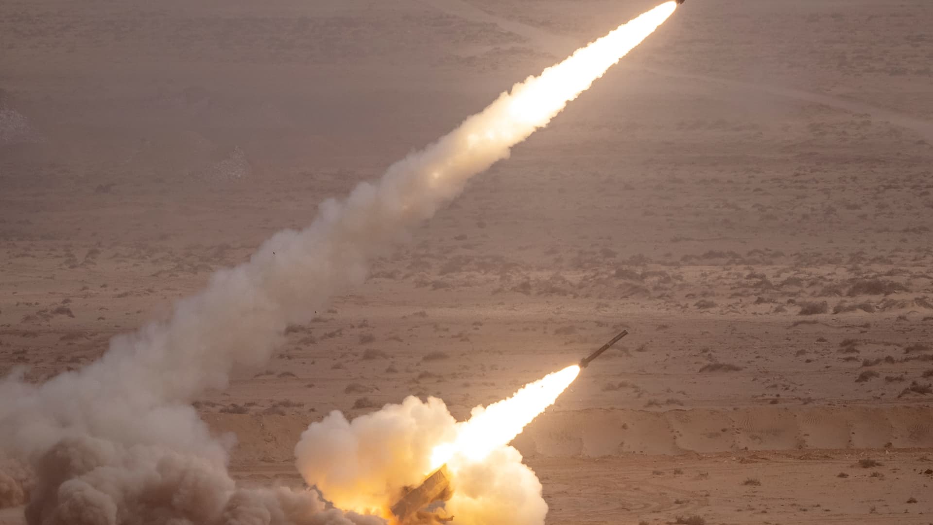 A US M142 High Mobility Artillery Rocket System (HIMARS) firing salvoes during a military exercise on June 30, 2022. The U.S. Department of Defense has announced that the U.S. will be sending Ukraine another $270 million in security assistance, a package which will include high mobility artillery rocket systems and a significant number of tactical drones.
