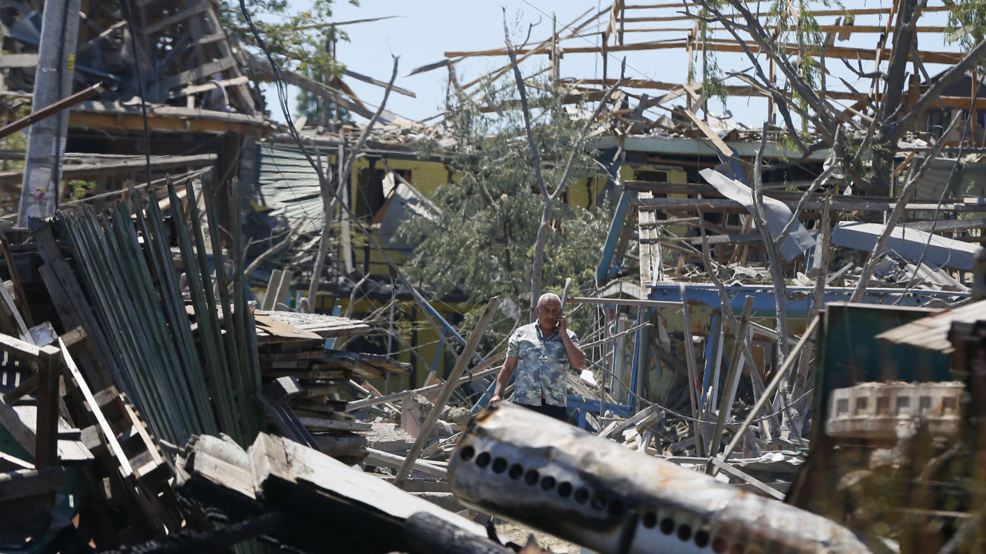 A view of damaged buildings caused by a rocket strike in Odesa region, Ukraine on 26 July 2022. Russia launched a massive missile attack on the Odesa region and Mykolaiv, as local media informed.