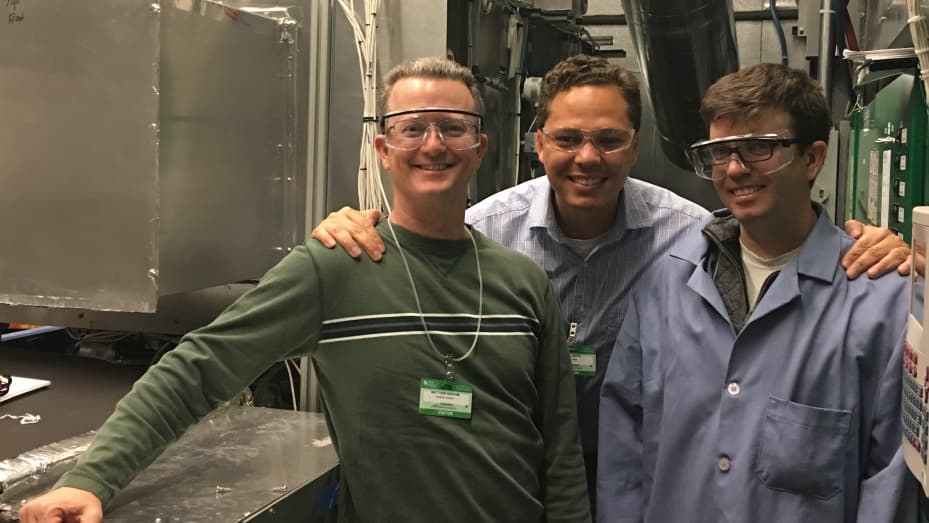 The Blue Frontier founding team testing a prototype at Oak Ridge National Labs. From left to right: Matt Graham (VP of Engineering), Daniel Betts (CEO) and Matt Tilghman (CTO).