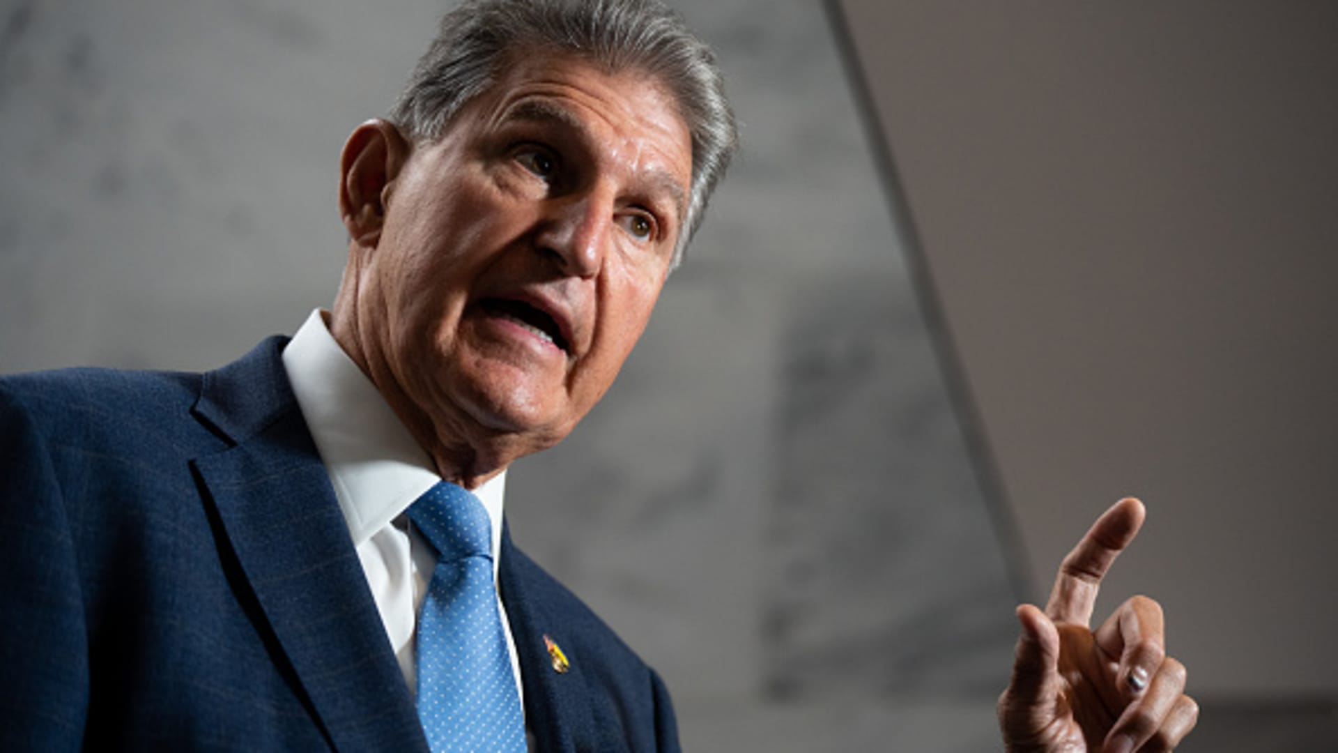 Sen. Joe Manchin, D-W. Va., speaks to the cameras about the reconciliation bill in the Hart Senate Office Building on Monday, August 1, 2022.