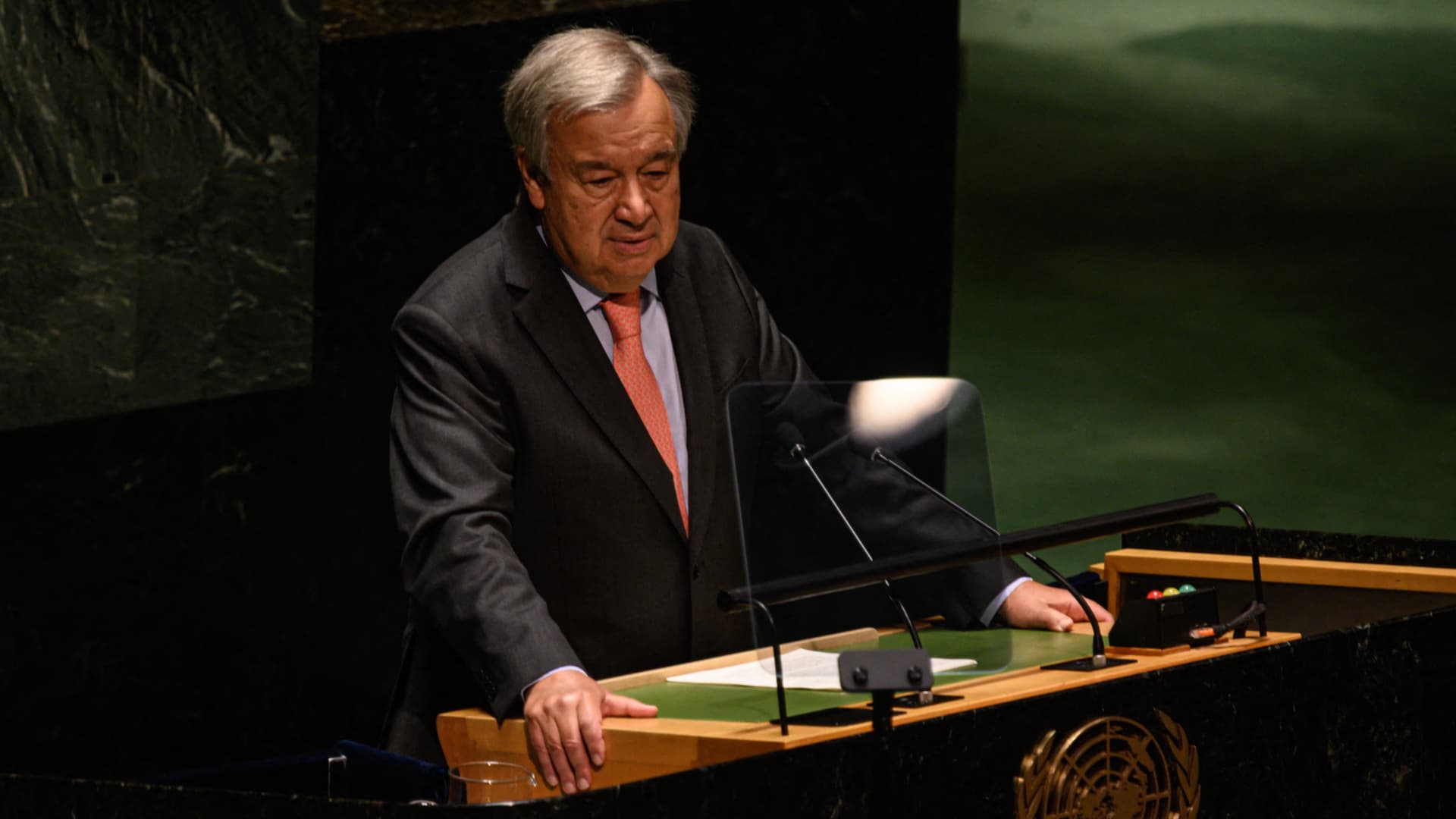 United Nations Secretary General Antonio Guterres speaks during the 2022 Review Conference of the Parties to the Treaty on the Non-Proliferation of Nuclear Weapons at the United Nations in New York City on August 1, 2022.