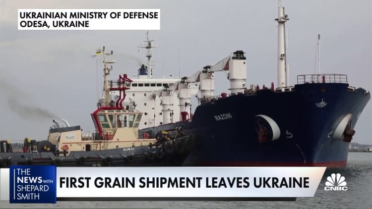 First shipment of Ukrainian grain leaves country since Putin's invasion