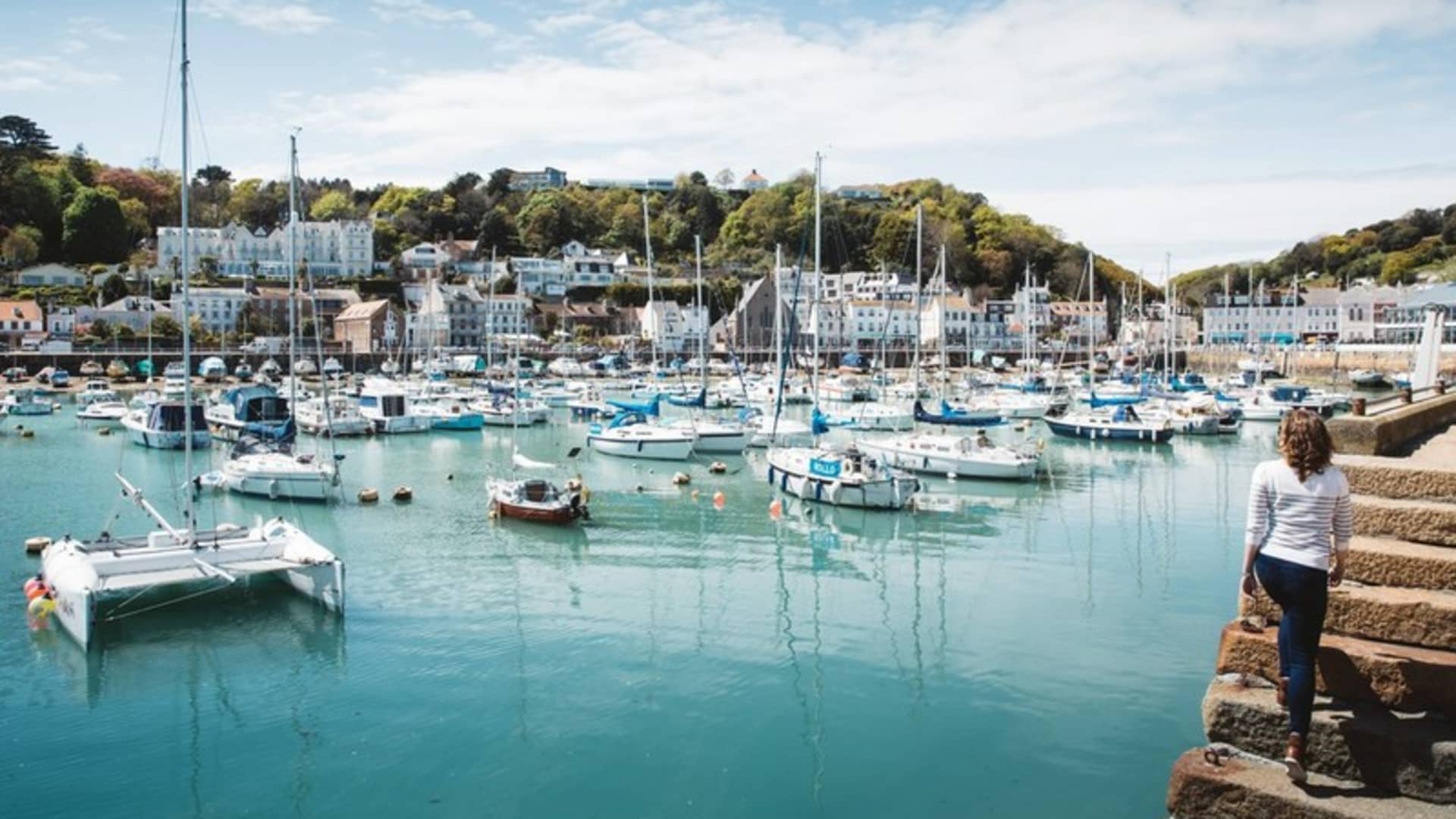 The harbor at St. Aubin, Jersey on the southwest of the island.