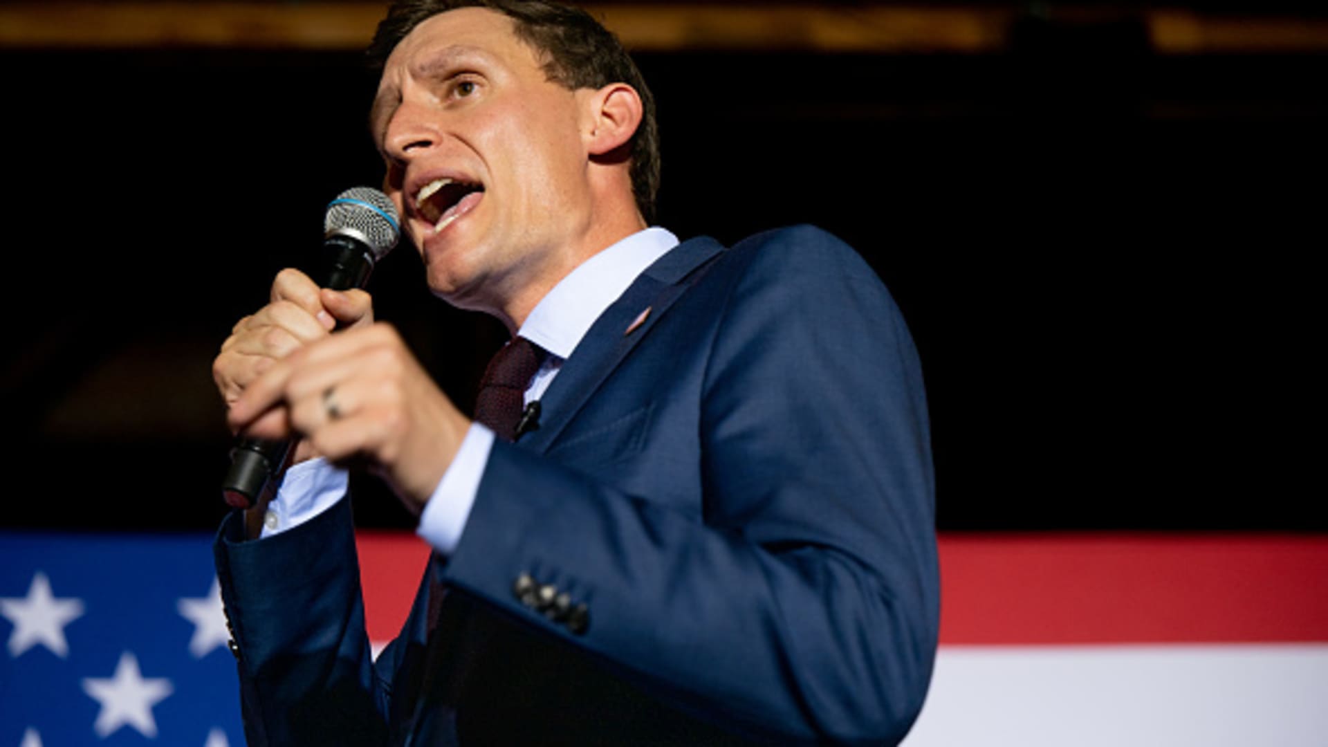 Republican U.S. senatorial candidate Blake Masters speaks at a campaign event on the eve of the primary, on August 01, 2022 in Phoenix, Arizona.
