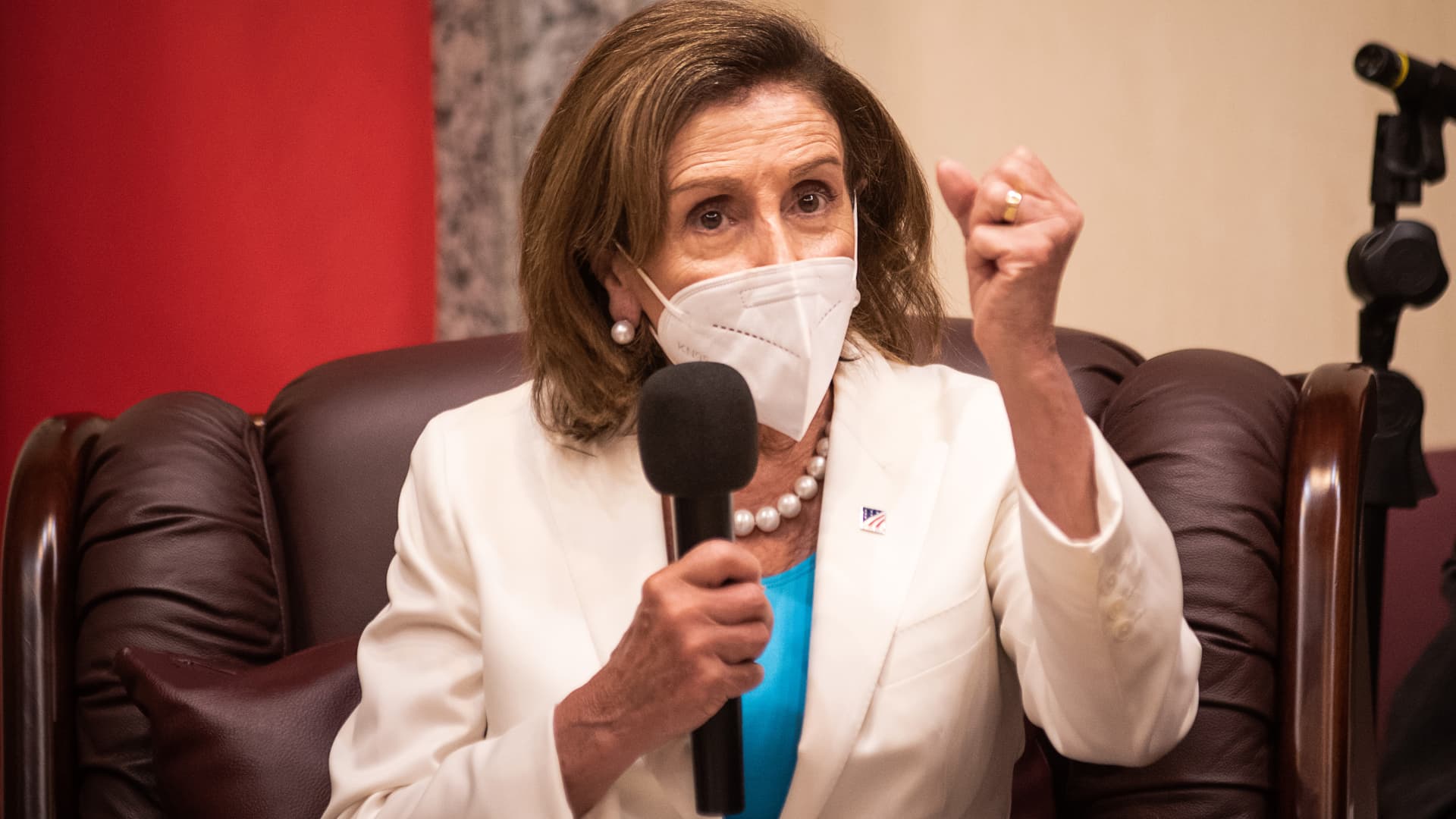 Speaker of the U.S. House Of Representatives Nancy Pelosi, attending a meeting at the Legislative Yuan, Taiwan's house of parliament on August 3, 2022. Photo by via Getty Images)