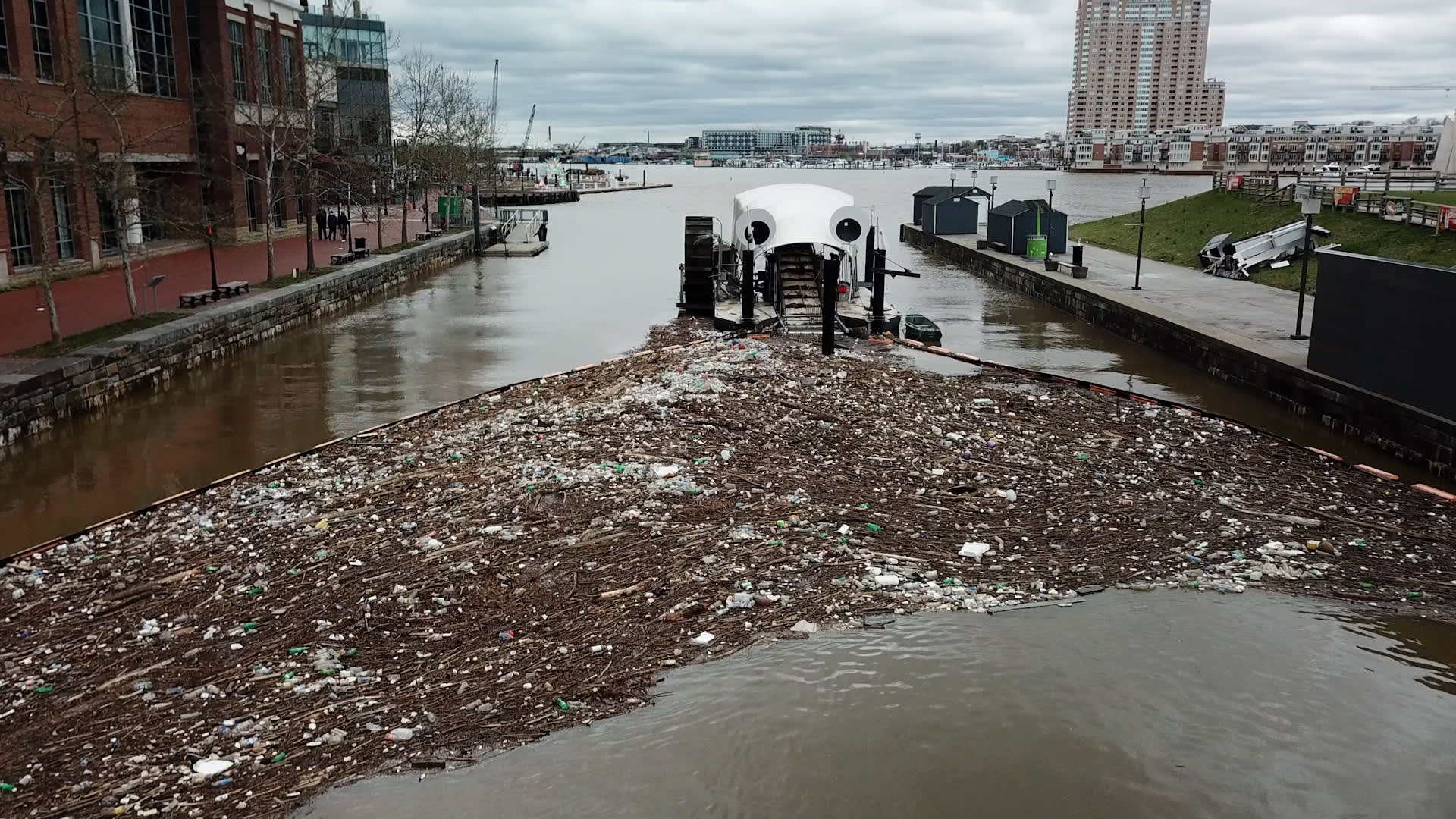 Baltimore's Mr. Trash Wheel gobbles up waste and debris after a big storm.
