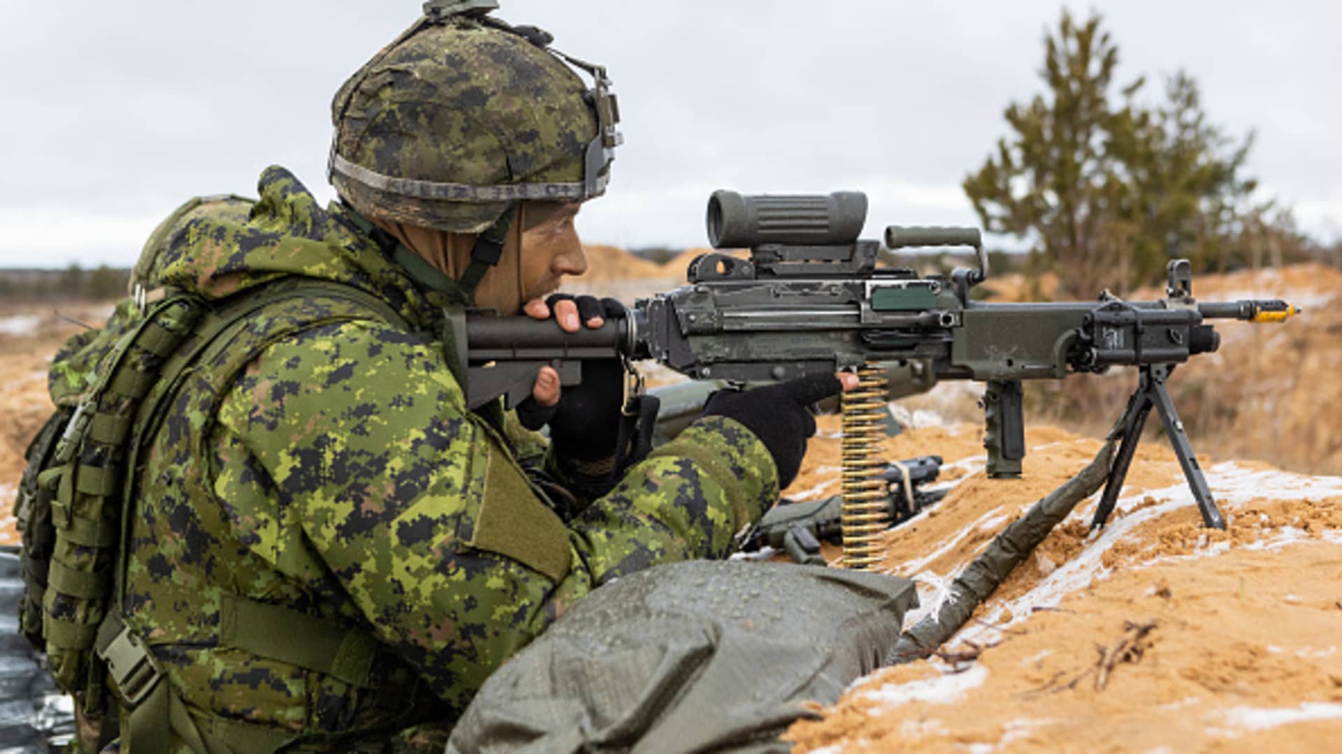 Members of Canadian army during Crystal Arrow 2022 exercise on March 7, 2022 in Adazi, Latvia.