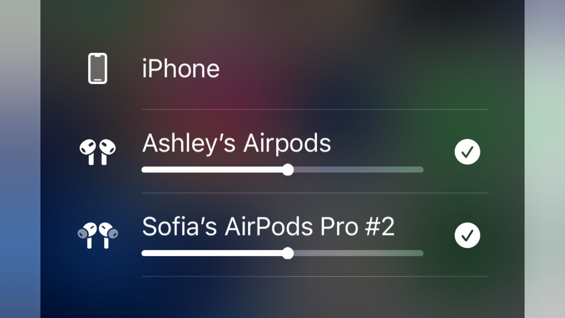 Two AirPods connected to one iPhone
