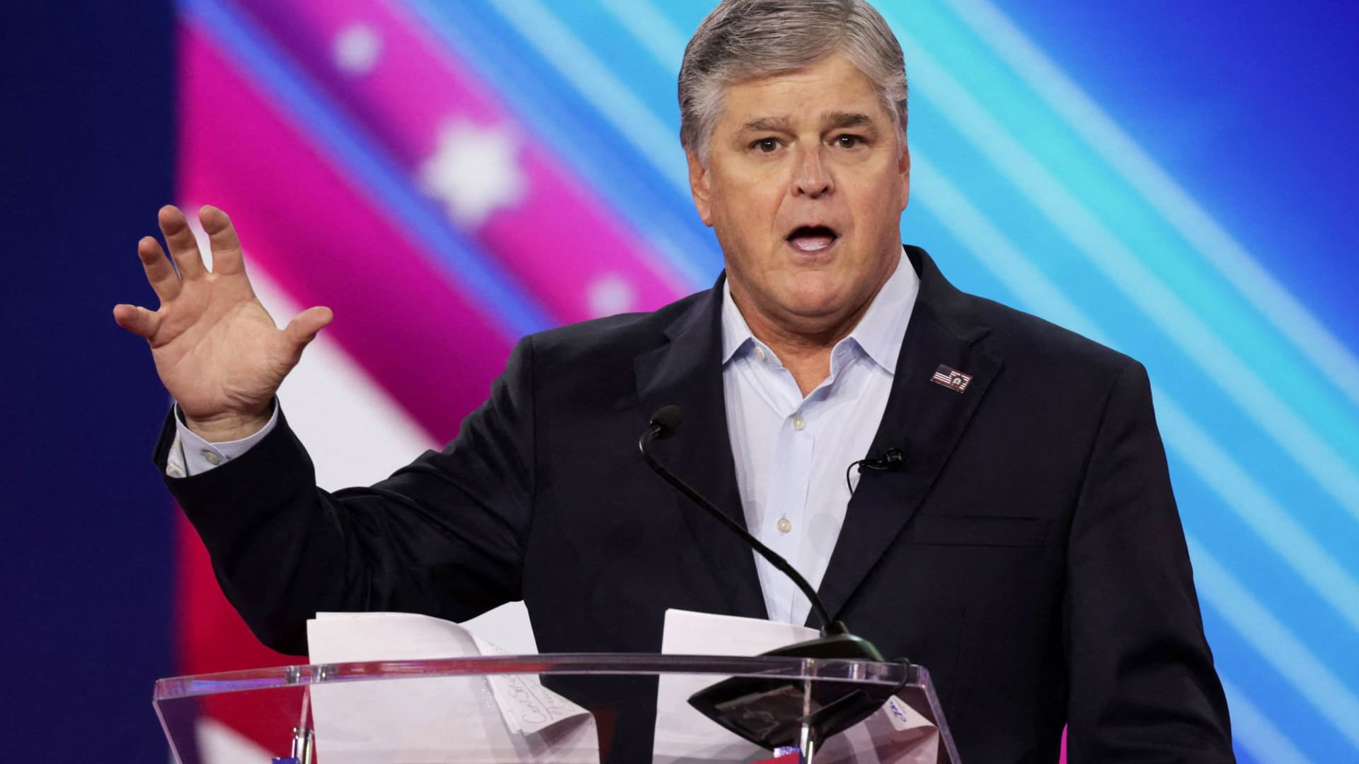Fox News Channel Host Sean Hannity speaks at the Conservative Political Action Conference (CPAC) in Dallas, Texas, August 4, 2022.