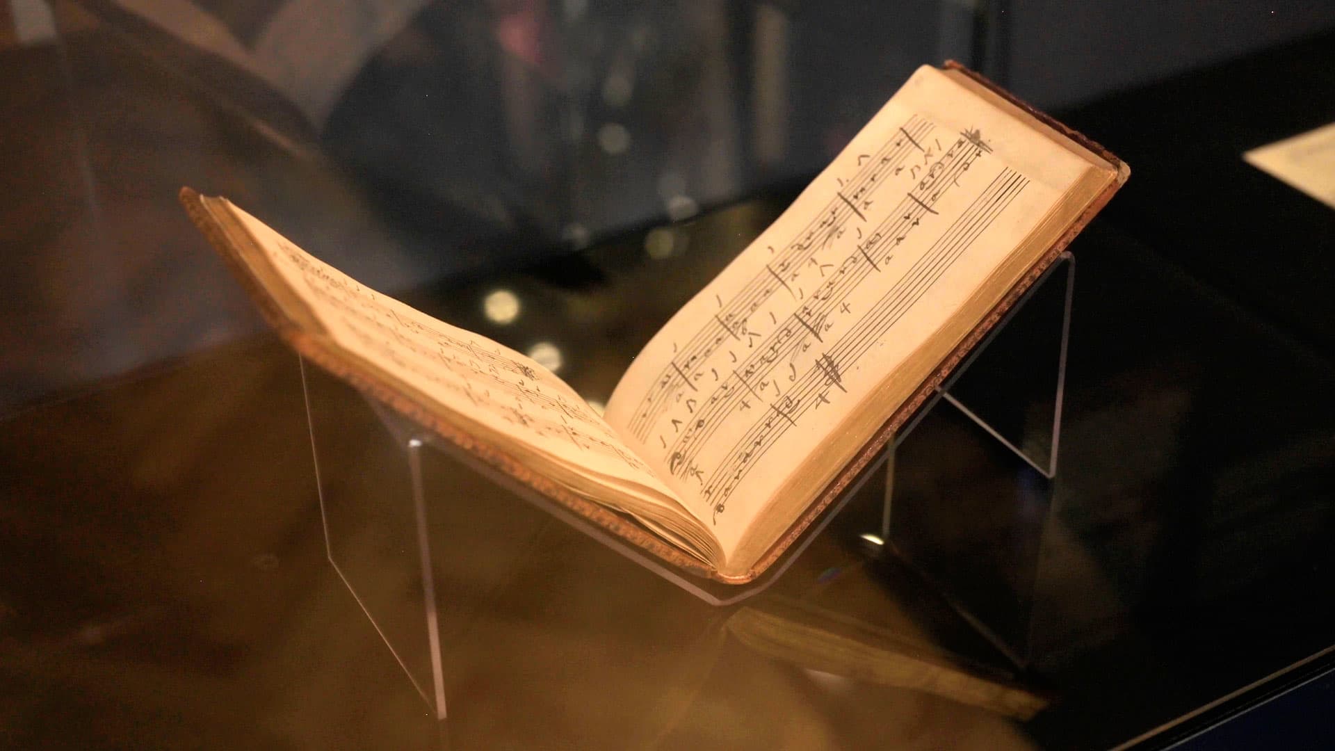 Menuet, an early 18th-century lute tablature composed by Anna Maria Wilhelmina Althann, wife of the 4th Prince Lobkowicz, displayed at the Lobkowicz Palace.