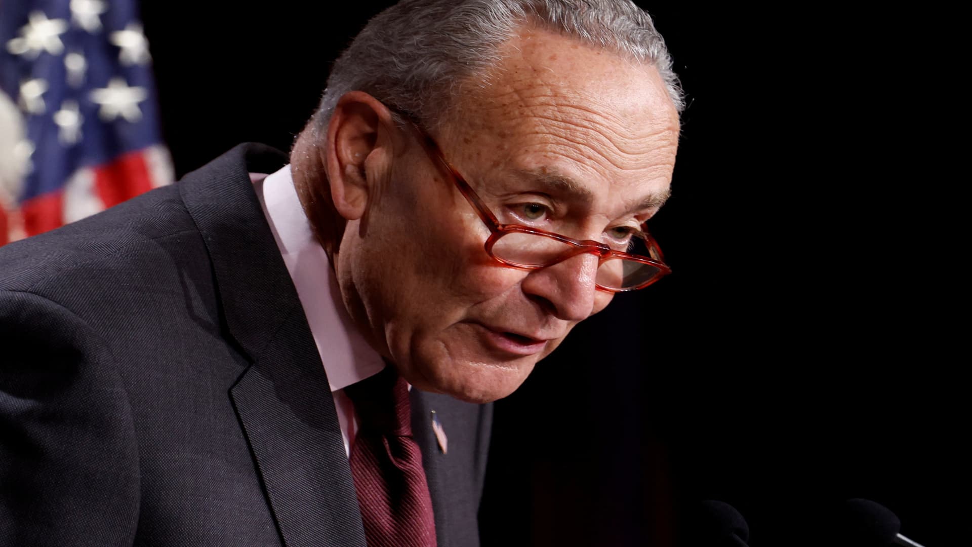 U.S. Senate Majority Leader Chuck Schumer (D-NY) holds a news conference to tout the $430 billion drug pricing, energy and tax bill championed by Democrats at the U.S. Capitol in Washington, U.S. August 5, 2022. 