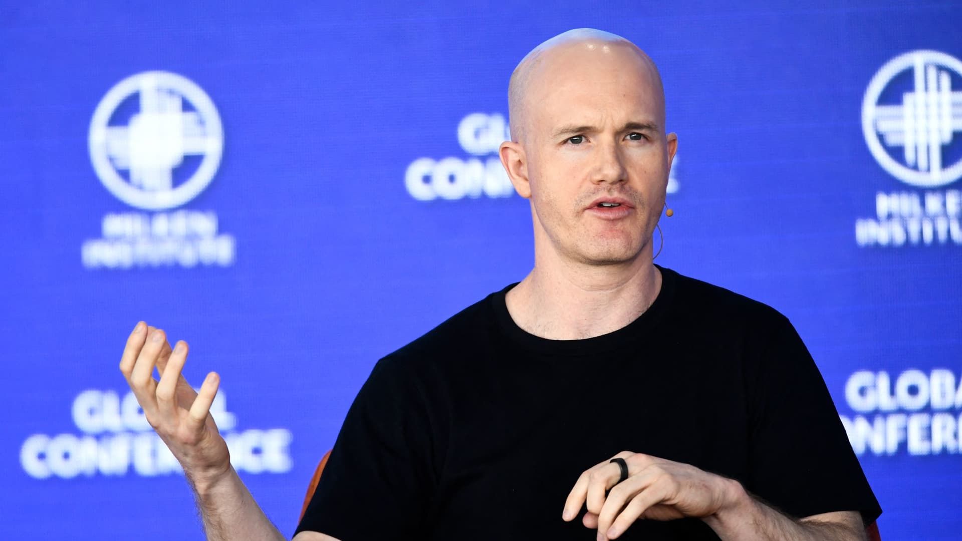 Brian Armstrong, CEO and Co-Founder, Coinbase, speaks during the Milken Institute Global Conference on May 2, 2022. in Beverly Hills, California.