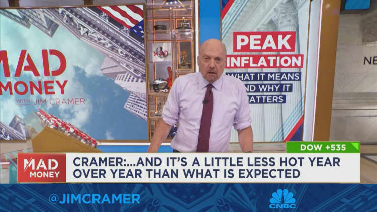 Inflation is peaking, and that is 'nirvana' for stocks, Jim Cramer says