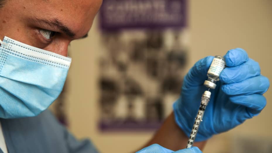 Los Angeles, CA - August 10: Luis Garcia, a registered nurse, prepares Monkeypox virus vaccine at St.John's Well Child & Family Center on Wednesday, Aug. 10, 2022 in Los Angeles, CA.