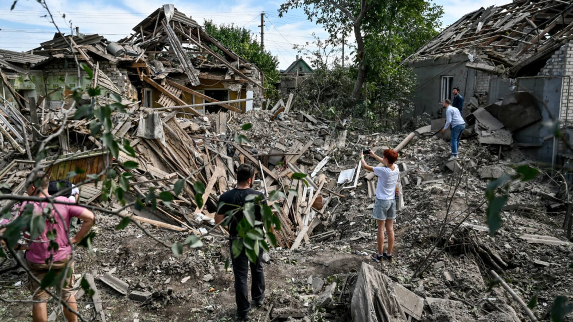 A house lies in ruins after the shelling of Russian troops, Kushuhum urban-type settlement, Zaporizhzhia Region, southeastern Ukraine.