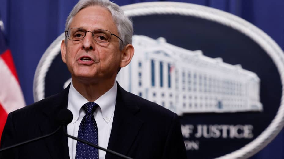 U.S. Attorney General Merrick Garland speaks about the FBI's search warrant served at former President Donald Trump's Mar-a-Lago estate in Florida during a statement at the U.S. Justice Department in Washington, U.S., August 11, 2022. REUTERS/Evelyn Hockstein
