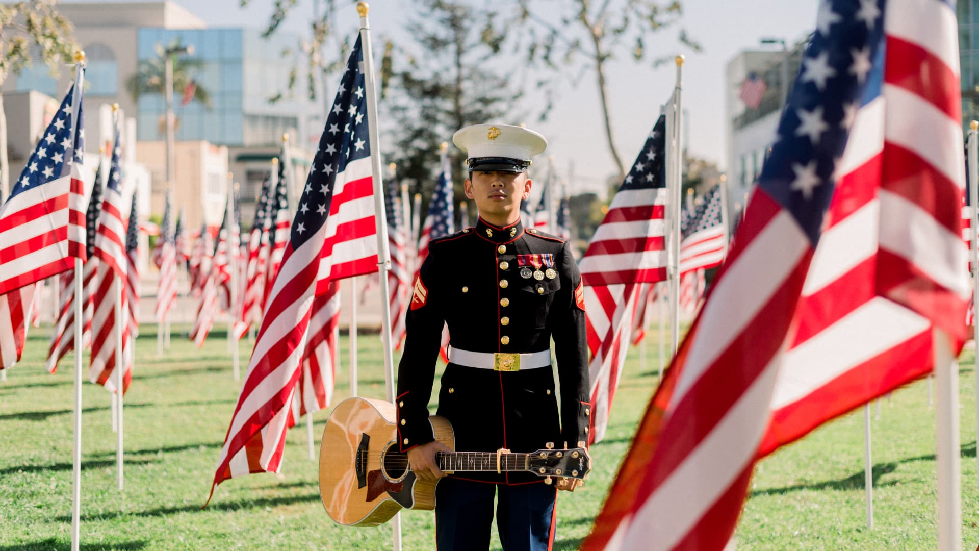 Moses Lin enlisted in the U.S. Marine Corps in order to pay for college. He played guitar for the Marine Corps band.