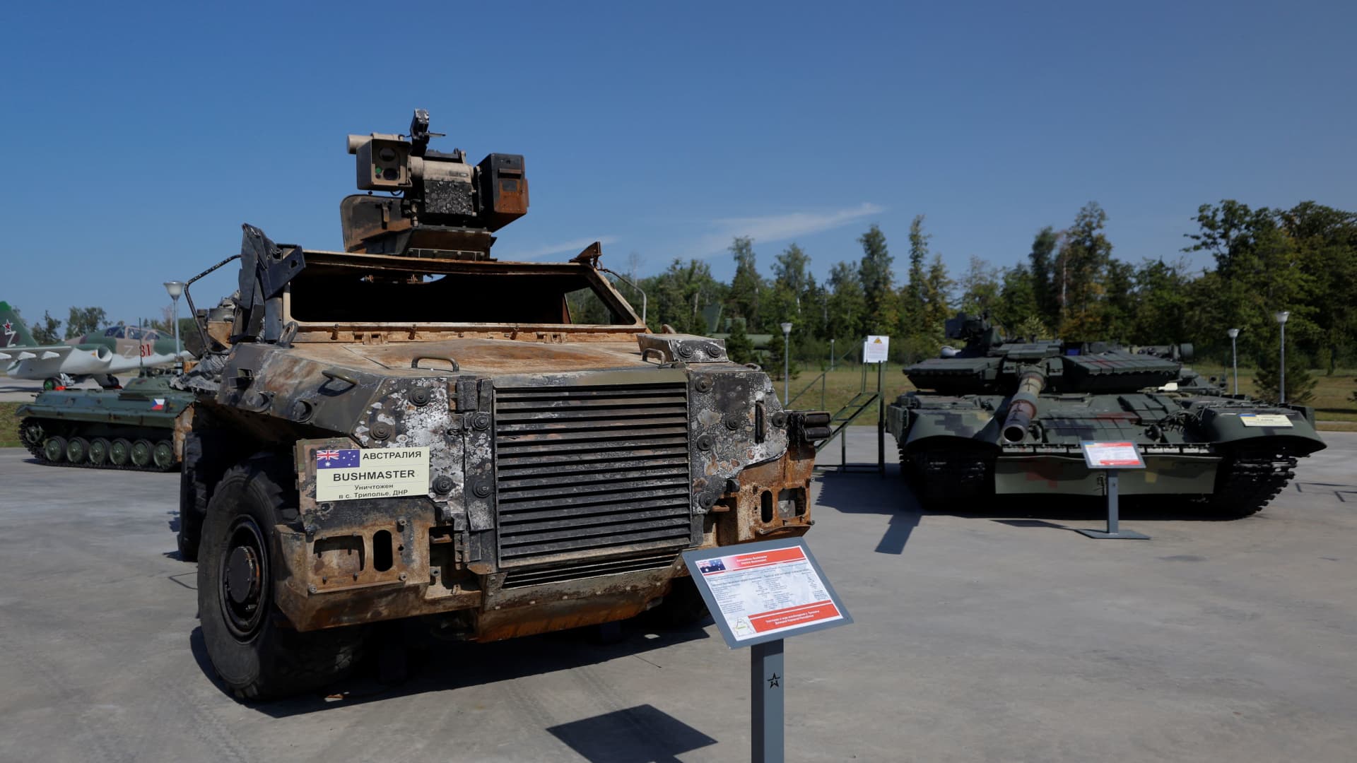 An Australian-built Bushmaster armoured vehicle is on display during the exhibition of weaponry and equipment that, according to the Russian defence ministry, were captured during the military conflict in Ukraine, at the international military-technical forum Army-2022 at Patriot Congress and Exhibition Centre in the Moscow region, Russia August 17, 2022. 