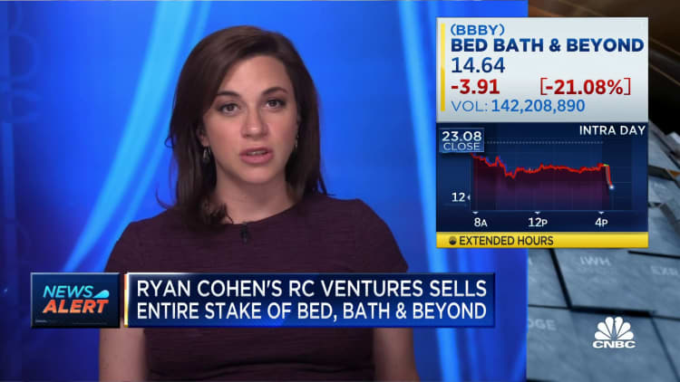 Ryan Cohen's RC Ventures sells entire Bed Bath & Beyond stake