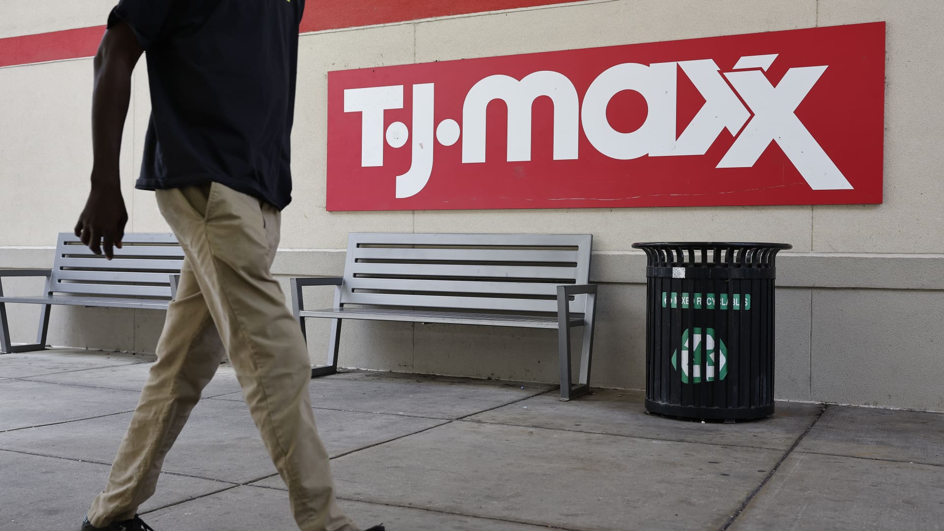 Shoppers come and go the TJ Maxx store at the Mall at Prince George's on August 17, 2022 in Hyattsville, Maryland.