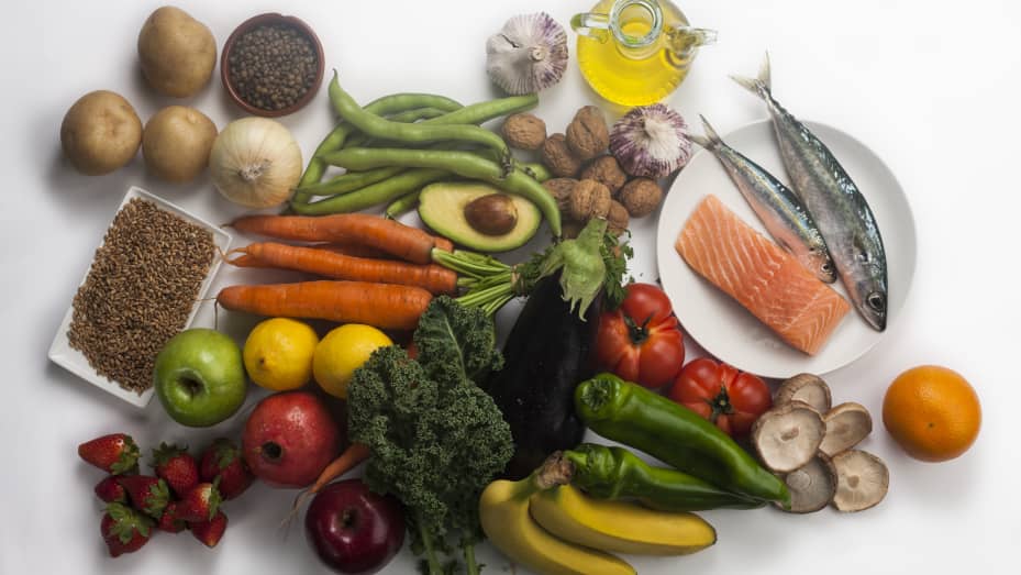 A Mediterranean diet is rich in vegetables, fruits, olive oil, nuts and whole grains.