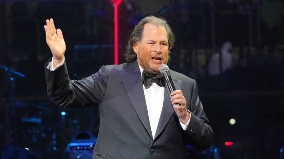 Marc Benioff, co-founder and co-CEO of Salesforce, speaks at the TIME100 Gala on June 8, 2022, in New York.