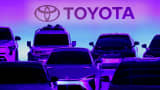 Toyota Motor Corporation cars are seen during a briefing on the company's battery electric vehicle strategies in Tokyo, Japan, December 14, 2021.