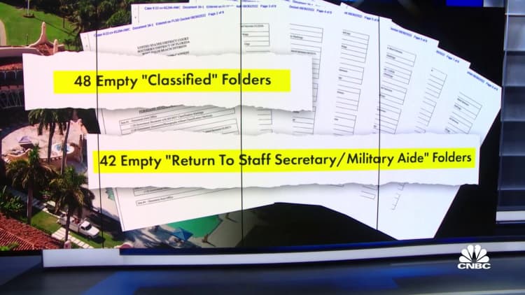 Agents seized dozens of empty folders marked 'classified' in Trump's personal office