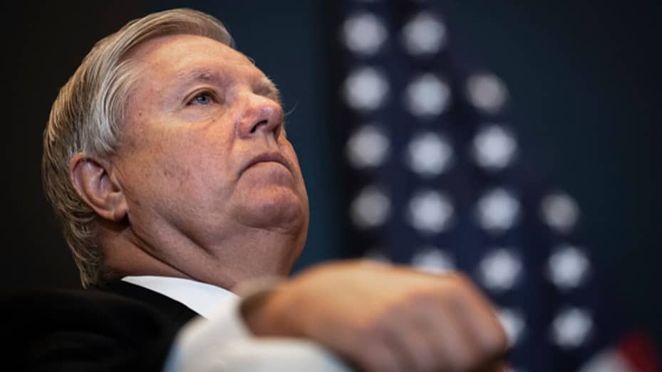 WASHINGTON, DC - JULY 26: Sen. Lindsey Graham (R-SC) participates in a panel discussion on the economy during the America First Agenda Summit, at the Marriott Marquis hotel on July 26, 2022 in Washington, DC. Former U.S. President Donald Trump returns to Washington today to deliver the keynote closing address at the summit. The America First Agenda Summit is put on by the American First Policy Institute, a conservative think-tank founded in 2021 by Brooke Rollins and Larry Kudlow, both former advisors to fo