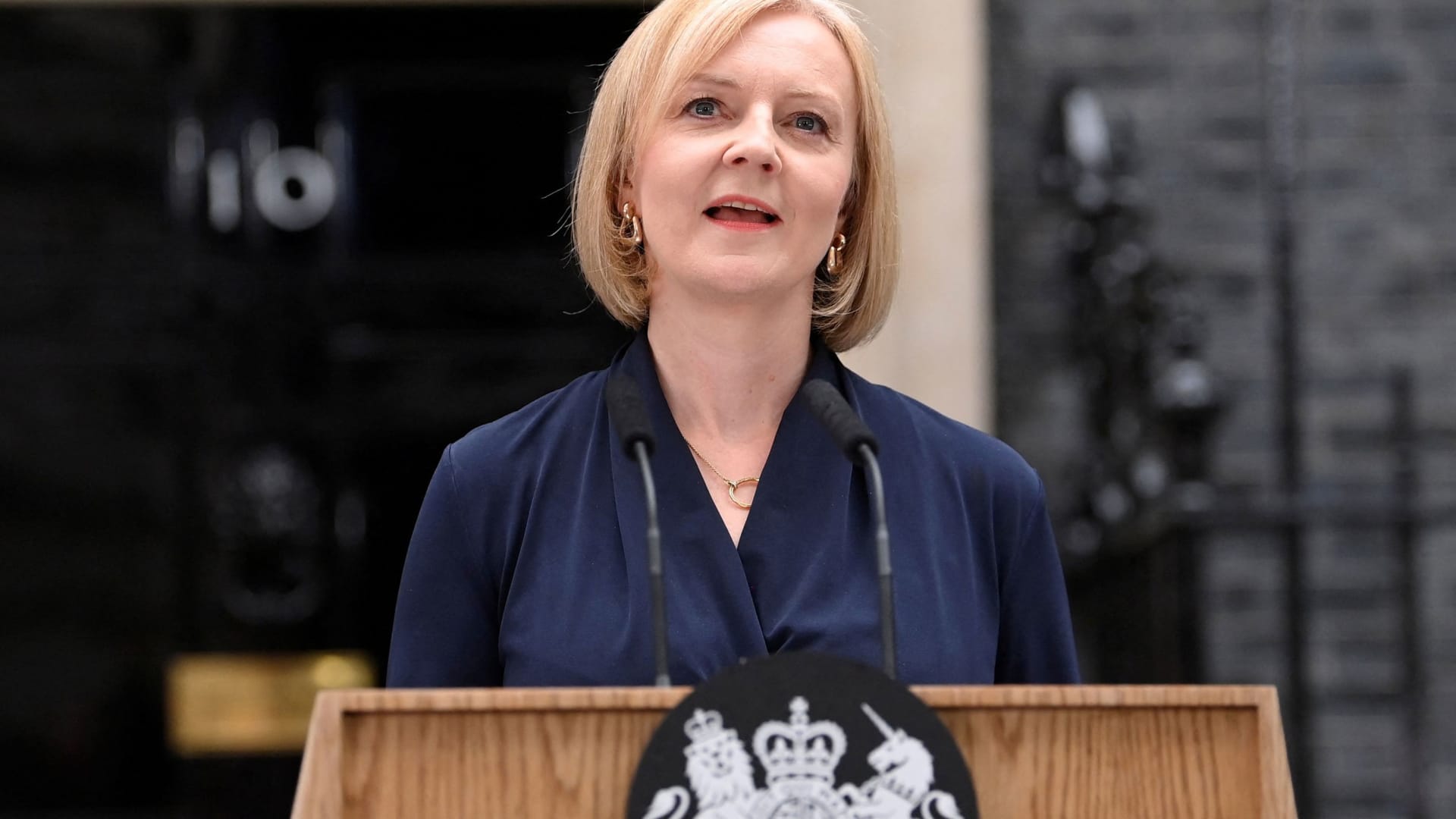New British Prime Minister Liz Truss delivers a speech outside Downing Street, in London, Britain September 6, 2022.