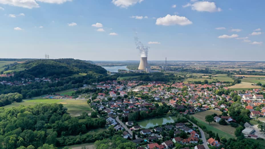 An aerial view shows Isar nuclear power plant, which includes the Isar 2 reactor, on August 14, 2022 in Essenbach, Germany.