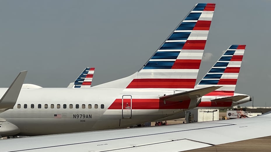 American Airlines jet parked at LaGuardia International Airport in New York. 