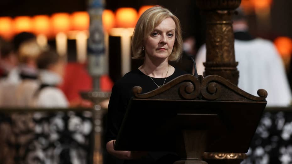 British Prime Minister Liz Truss gives a reading during a Service of Prayer and Reflection, following the passing of Britain's Queen Elizabeth, at St Paul's Cathedral in London, Britain September 9, 2022.